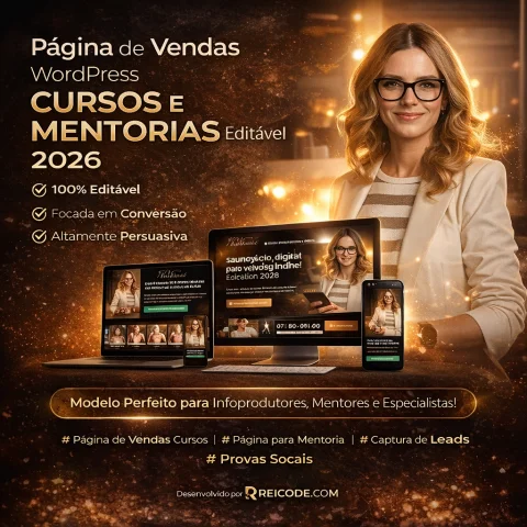 Página de Vendas WordPress Cursos e Mentorias Editável 2026