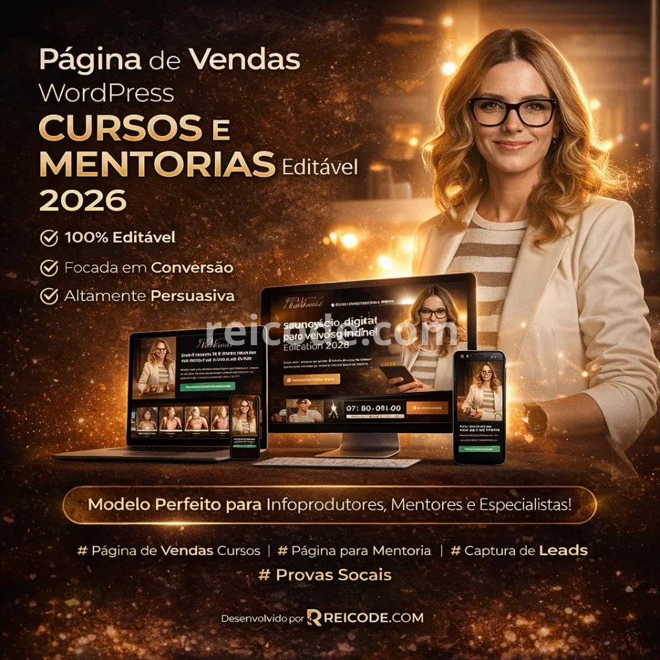 Página de Vendas WordPress Cursos e Mentorias Editável 2026
