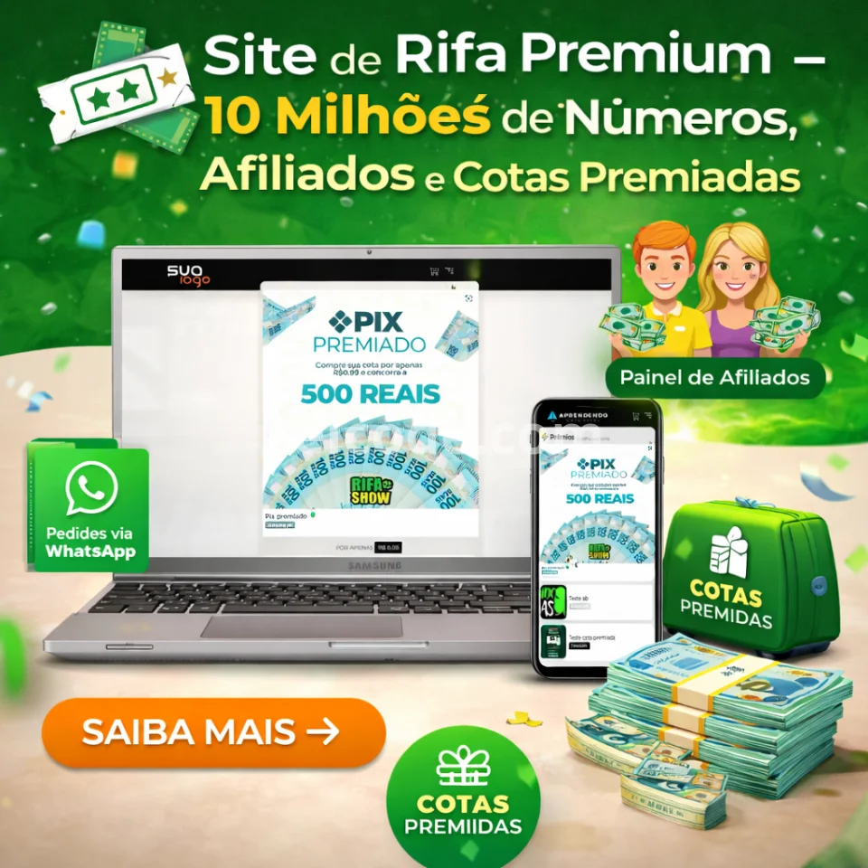 Site de Rifa Premium – 10 Milhões de Números, Afiliados e Cotas Premiadas